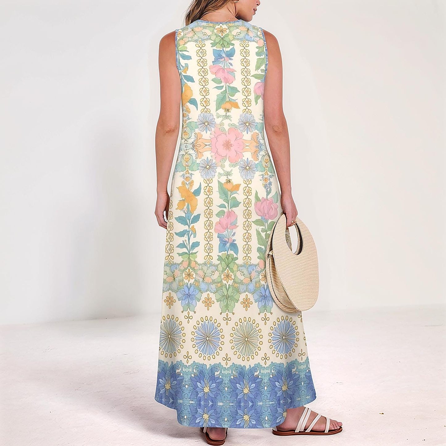 Women's Floral Sleeveless Maxi Dress | Spring Summer Dress | Floral Maxi Dress for Women | Casual Elegant | Beach Wedding Guest Dress