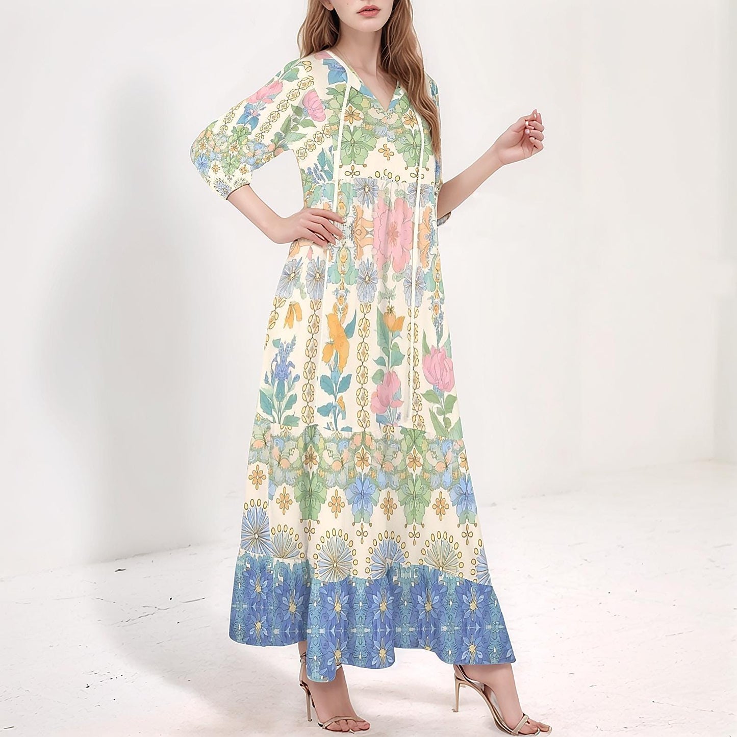 Womens Floral Half Sleeve V Neck Maxi Dress | Spring Summer Dress | Elegant Floral Dress | Casual Maxi Dress for Women | Wedding Guest