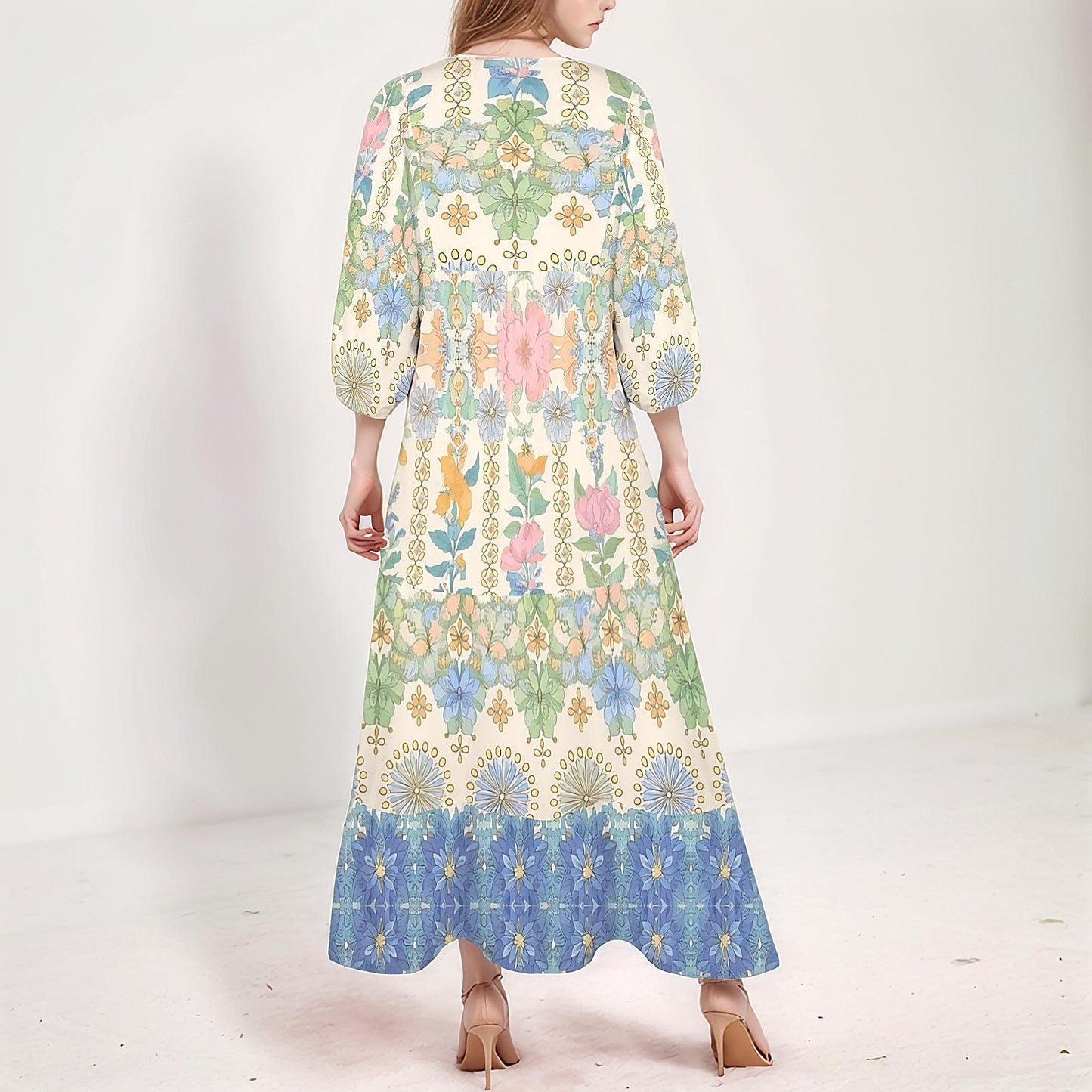 Womens Floral Half Sleeve V Neck Maxi Dress | Spring Summer Dress | Elegant Floral Dress | Casual Maxi Dress for Women | Wedding Guest