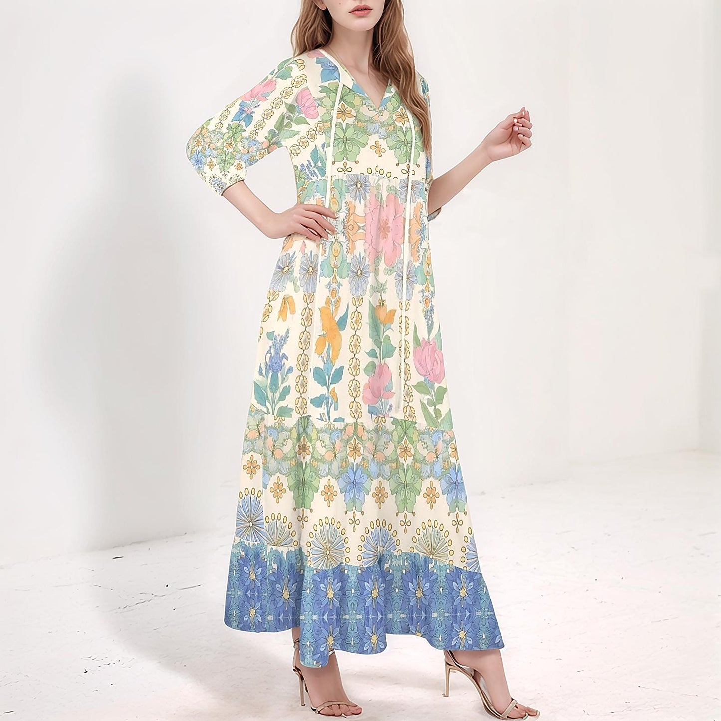 Womens Floral Half Sleeve V Neck Maxi Dress | Spring Summer Dress | Elegant Floral Dress | Casual Maxi Dress for Women | Wedding Guest