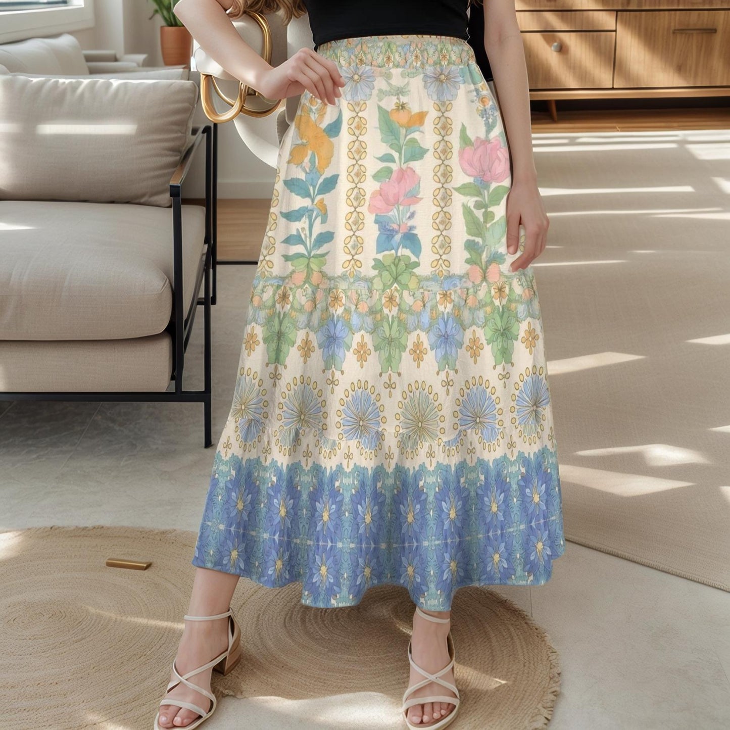 Women's Floral Print Maxi Skirt | Summer Spring Skirt | Casual Boho Skirt | Comfortable Floral Skirt for Women | Perfect for Warm Weather