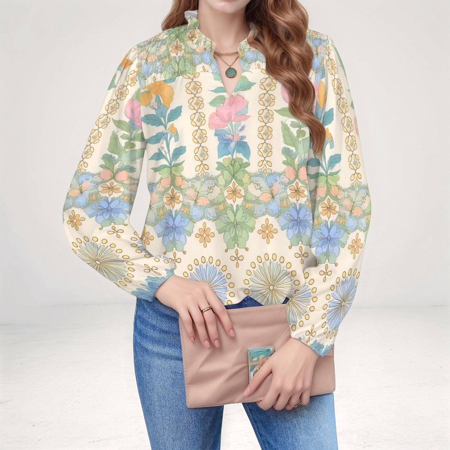 Women's Floral Long Sleeve Blouse | Spring Summer Top | Casual Floral Blouse | Comfortable and Chic | Perfect for Everyday Wear