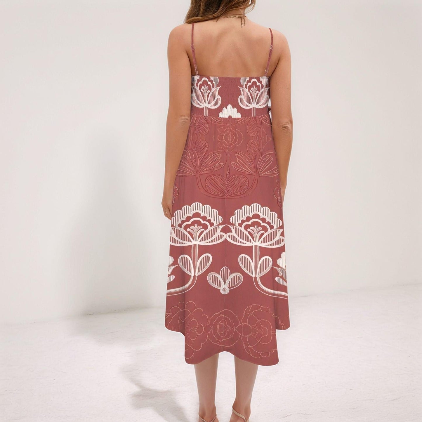 Women's Floral Spaghetti Strap Dress | Summer Midi Dress | Boho Floral Print | Casual Sleeveless Dress | Perfect for Warm Weather