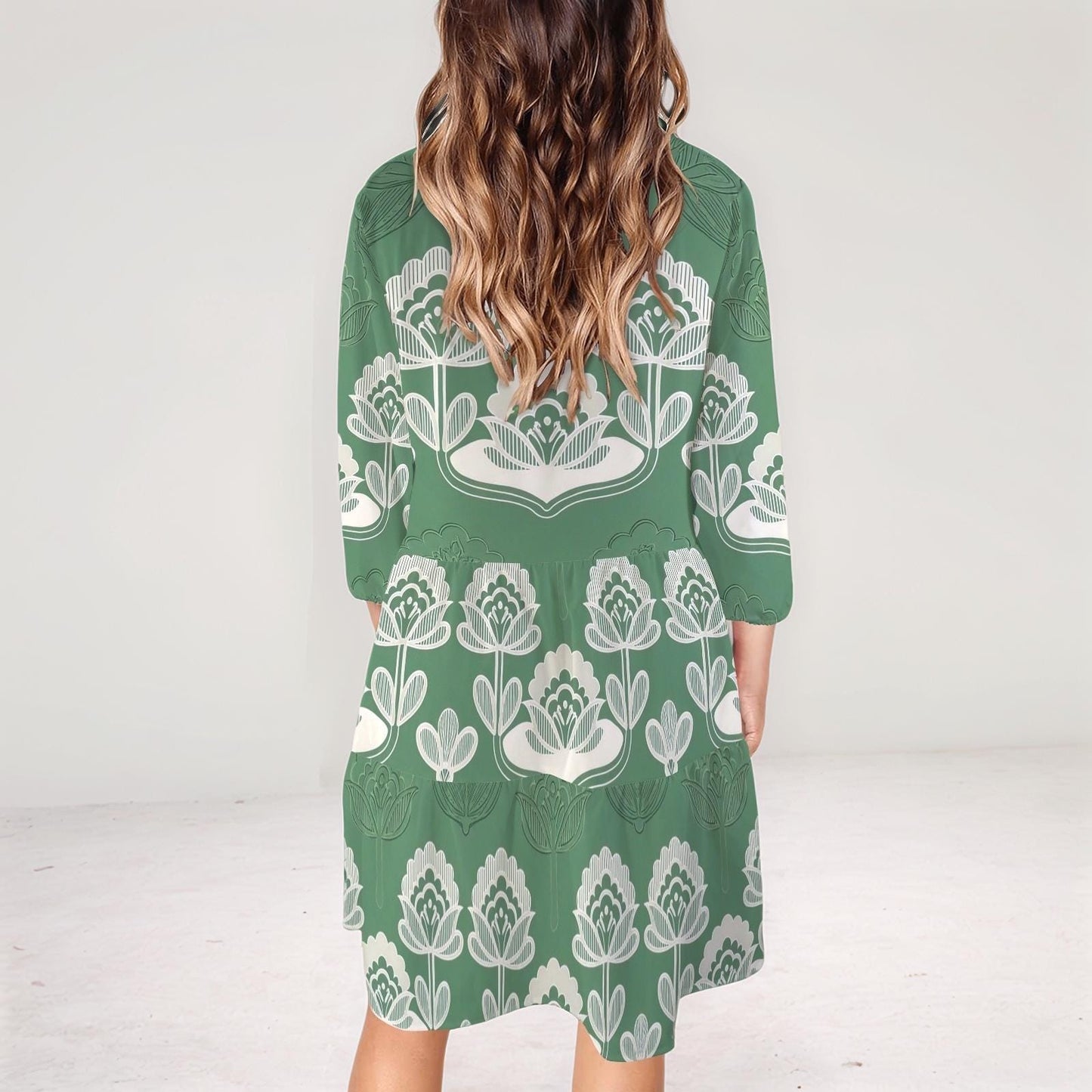 Women's Floral Button-Down Dress | Green Floral Print Dress | Casual 3/4 Sleeve Dress | Comfortable and Stylish for Spring Summer