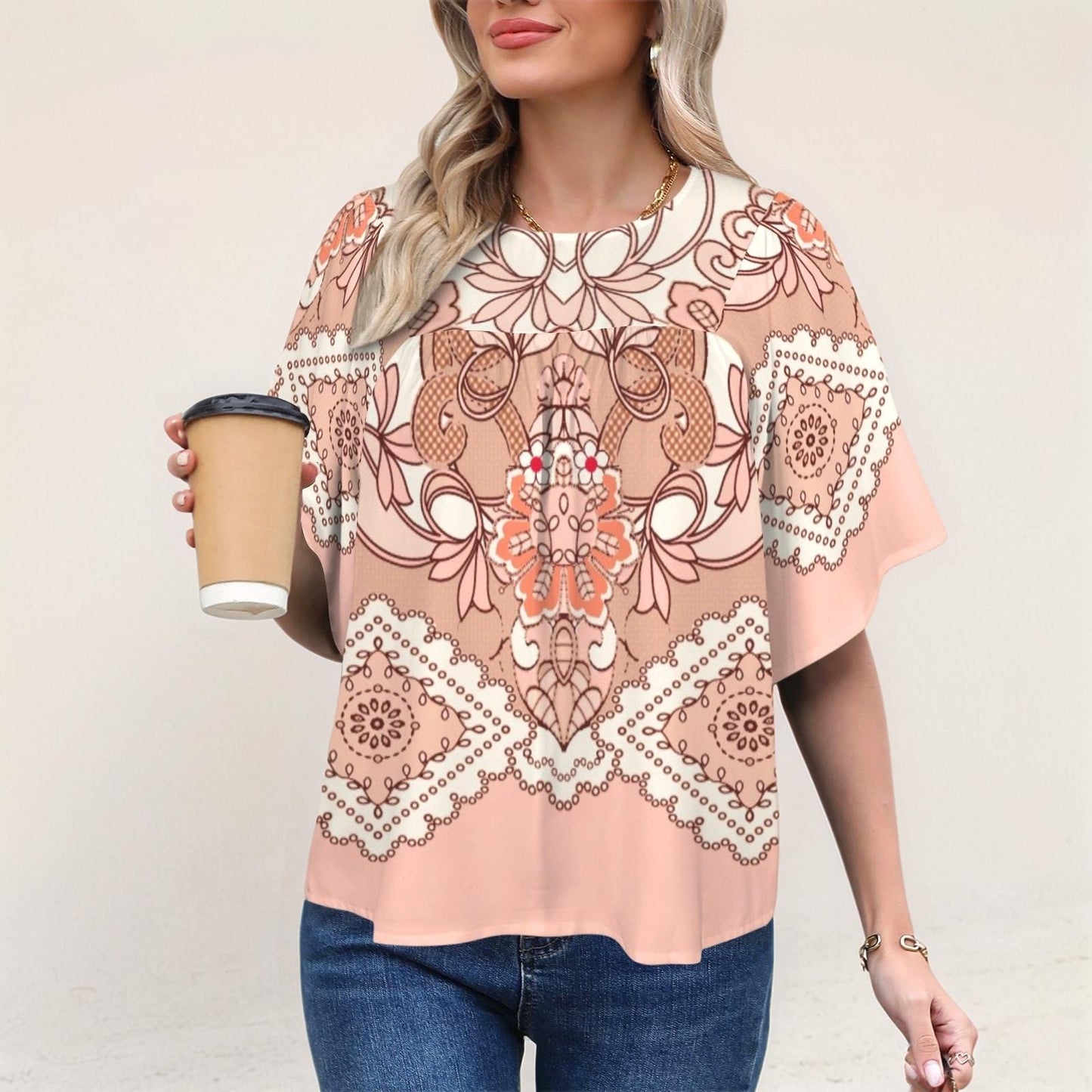 Women's Floral Bell Sleeve Babydoll Blouse