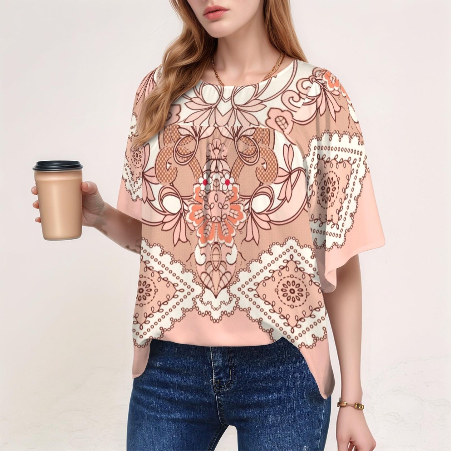 Women's Floral Bell Sleeve Babydoll Blouse