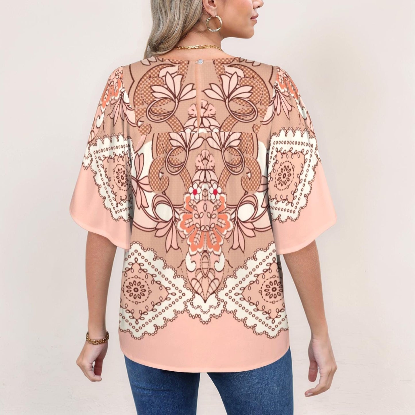 Women's Floral Bell Sleeve Babydoll Blouse