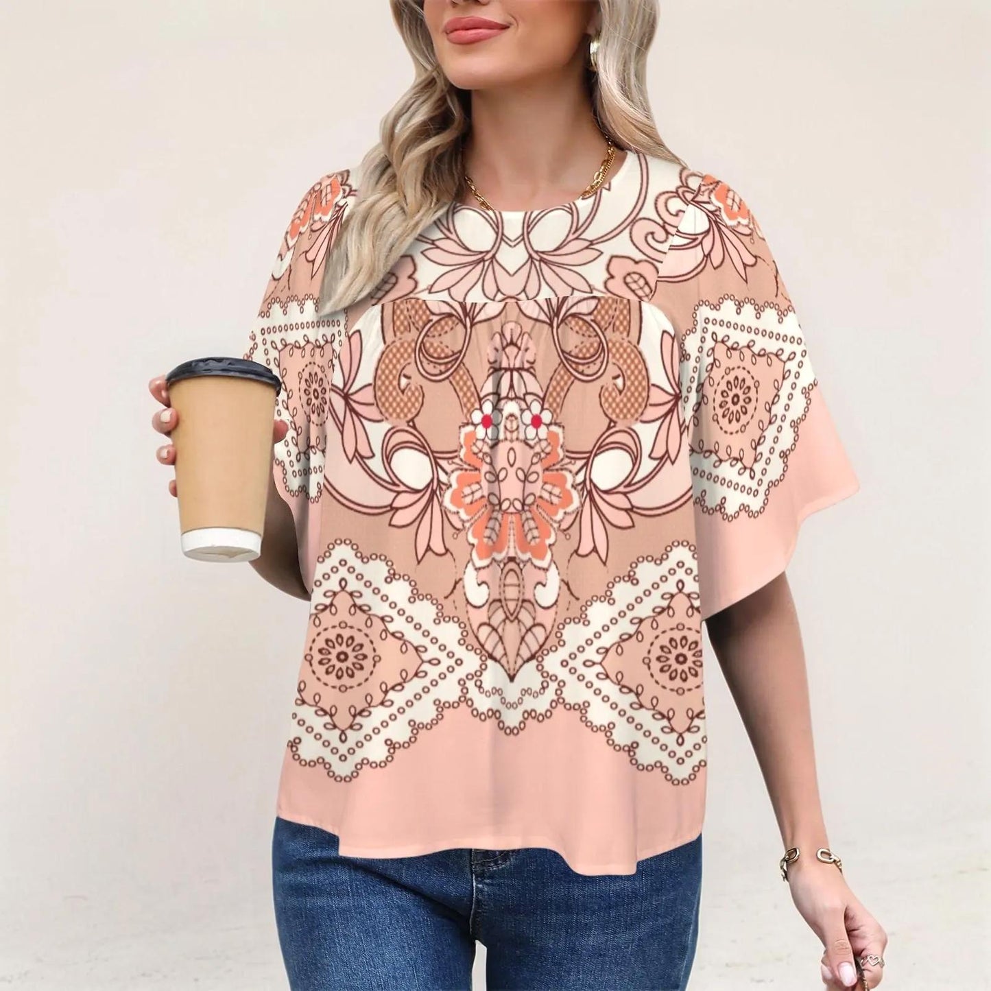Women's Floral Bell Sleeve Babydoll Blouse