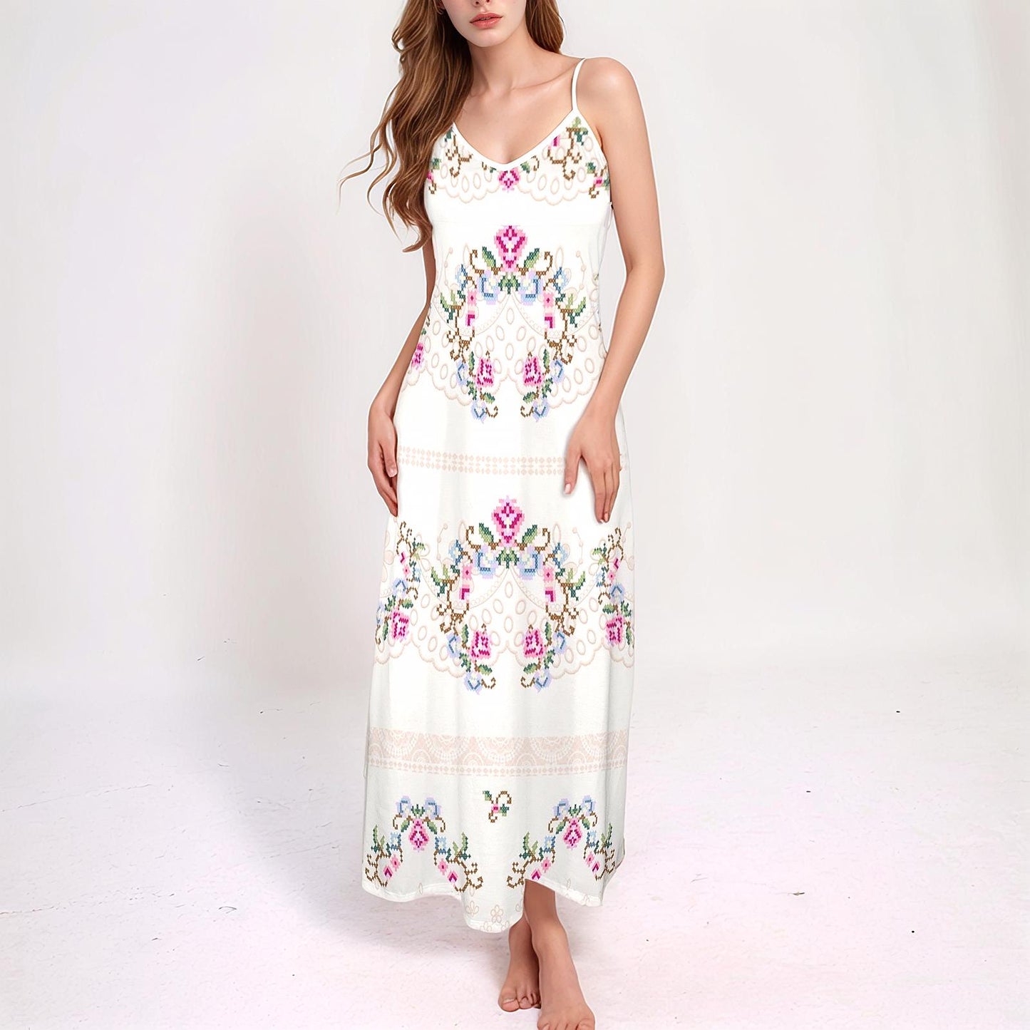 Womens Floral Cami V Neck Maxi Dress | Stylish and Feminine | Perfect for Spring and Summer | Comfortable and Elegant for Any Occasion