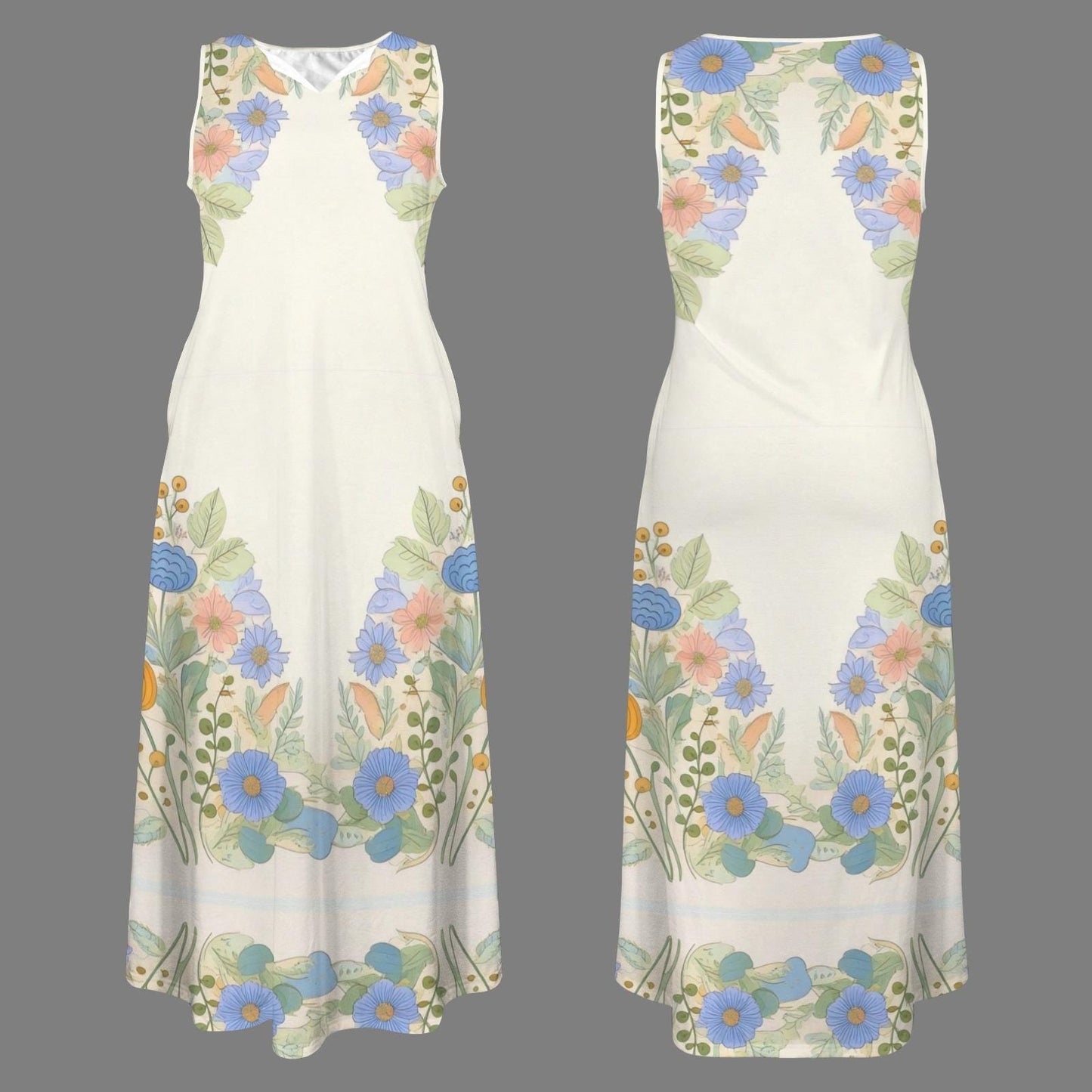 Women's Floral Sleeveless Maxi Dress | Floral Print V-Neck Dress | Summer Boho Dress | Relaxed and Chic for Every Occasion