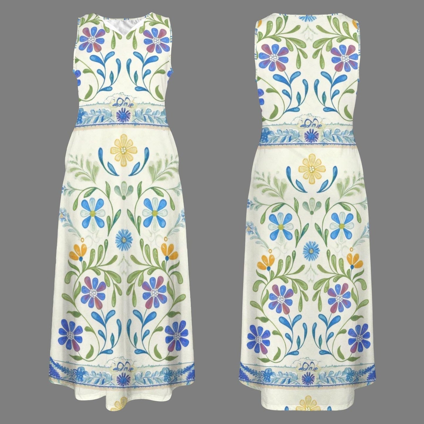 Women's Floral V-Neck Maxi Dress | Vibrant Floral Print Dress | Sleeveless Summer Dress | Comfortable and Elegant for Everyday Wear