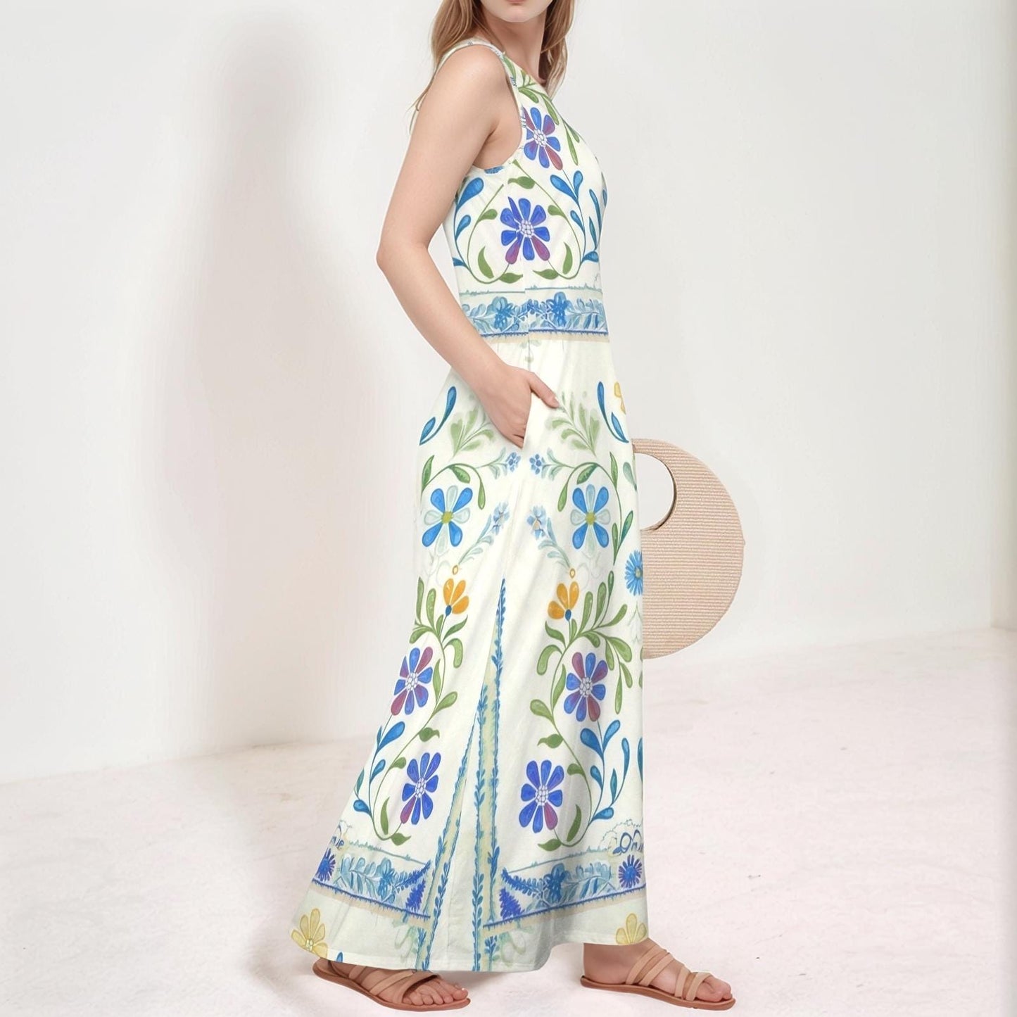 Women's Floral V-Neck Maxi Dress | Vibrant Floral Print Dress | Sleeveless Summer Dress | Comfortable and Elegant for Everyday Wear