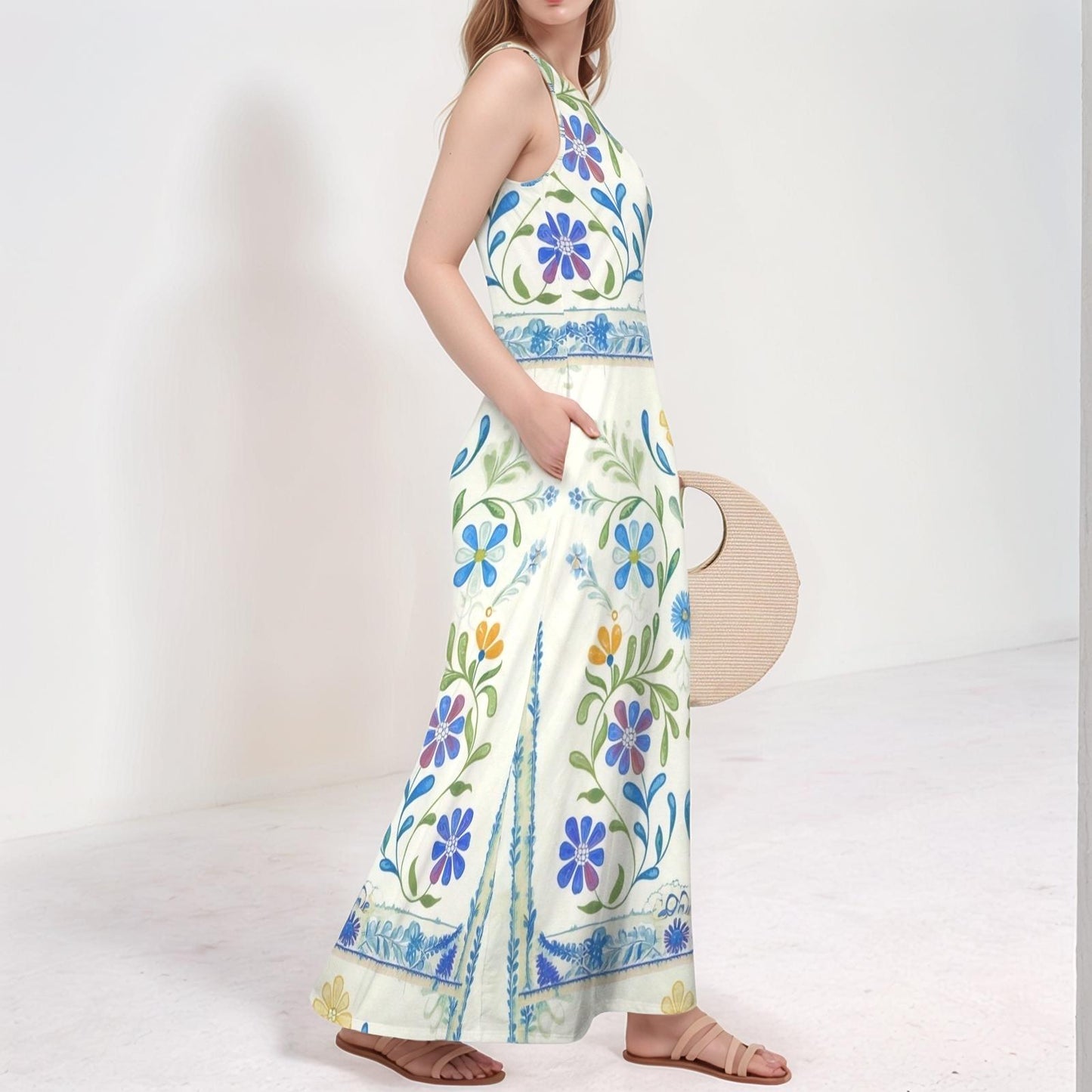 Women's Floral V-Neck Maxi Dress | Vibrant Floral Print Dress | Sleeveless Summer Dress | Comfortable and Elegant for Everyday Wear