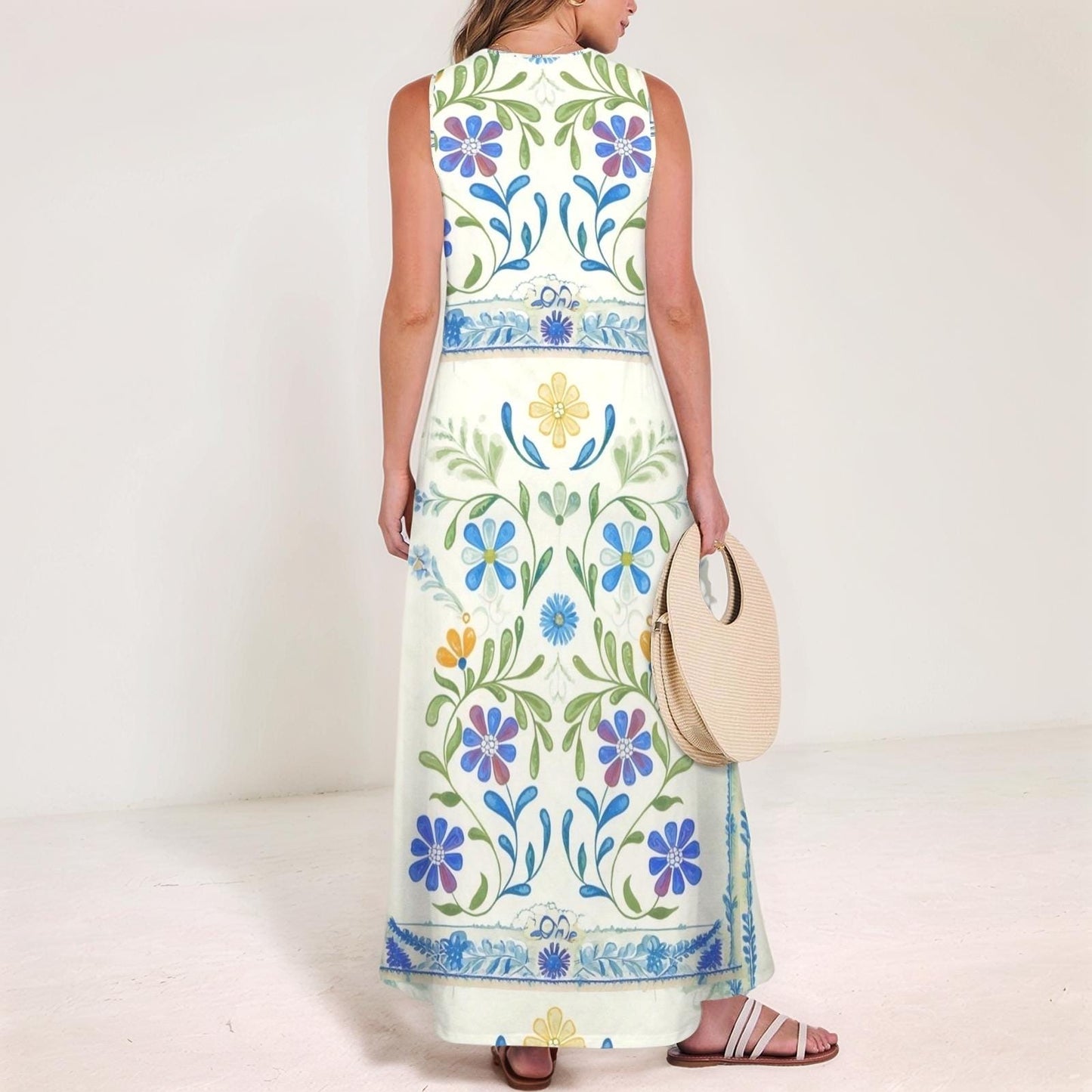 Women's Floral V-Neck Maxi Dress | Vibrant Floral Print Dress | Sleeveless Summer Dress | Comfortable and Elegant for Everyday Wear