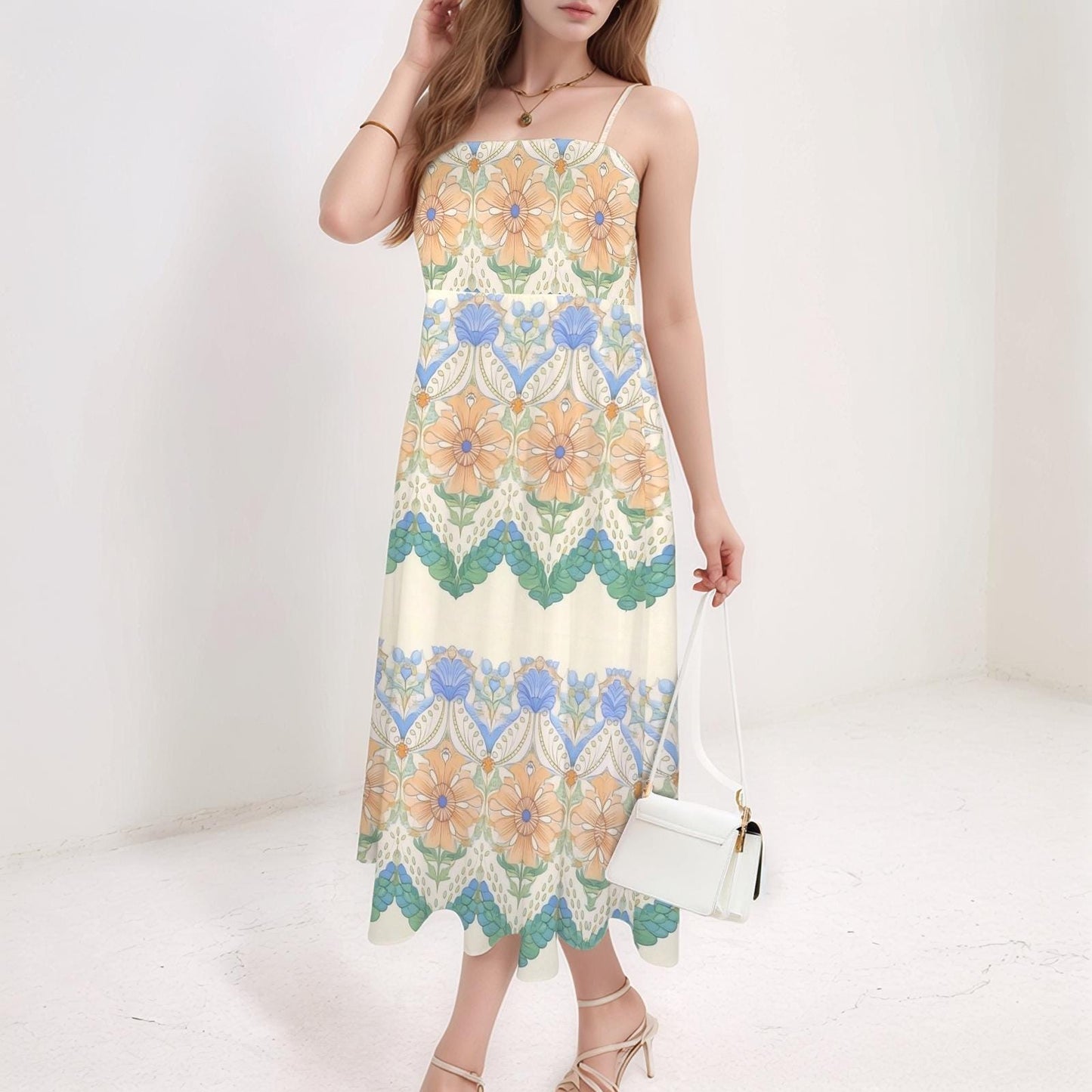 Women's Floral Spaghetti Strap Dress | Sleeveless Floral Midi Dress | Casual Summer Dress | Comfortable and Elegant for Warm Days
