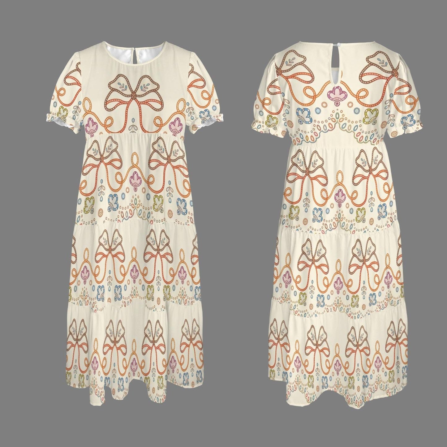 Women's Floral Ruffle Sleeve Dress | Bow Print Maxi Dress | Casual Boho Dress | Comfortable and Stylish for Every Occasion