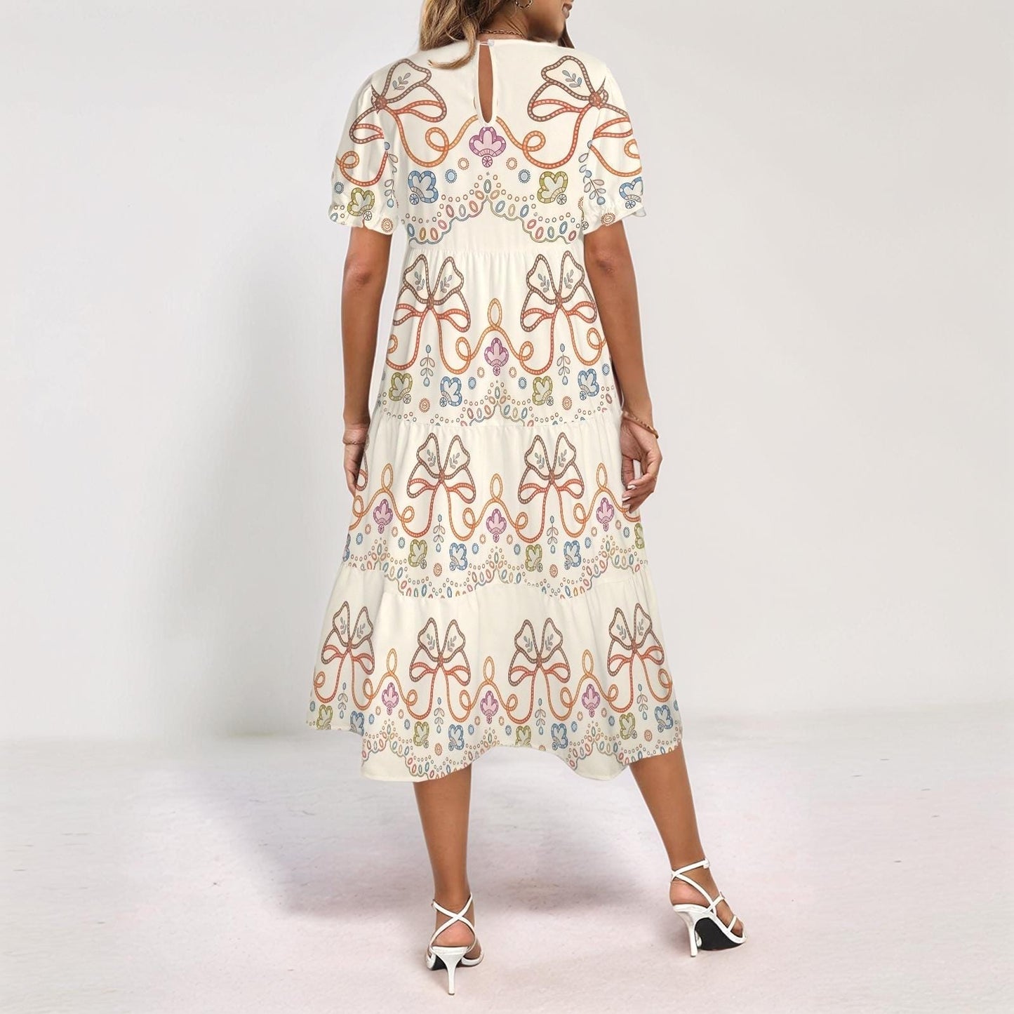 Women's Floral Ruffle Sleeve Dress | Bow Print Maxi Dress | Casual Boho Dress | Comfortable and Stylish for Every Occasion