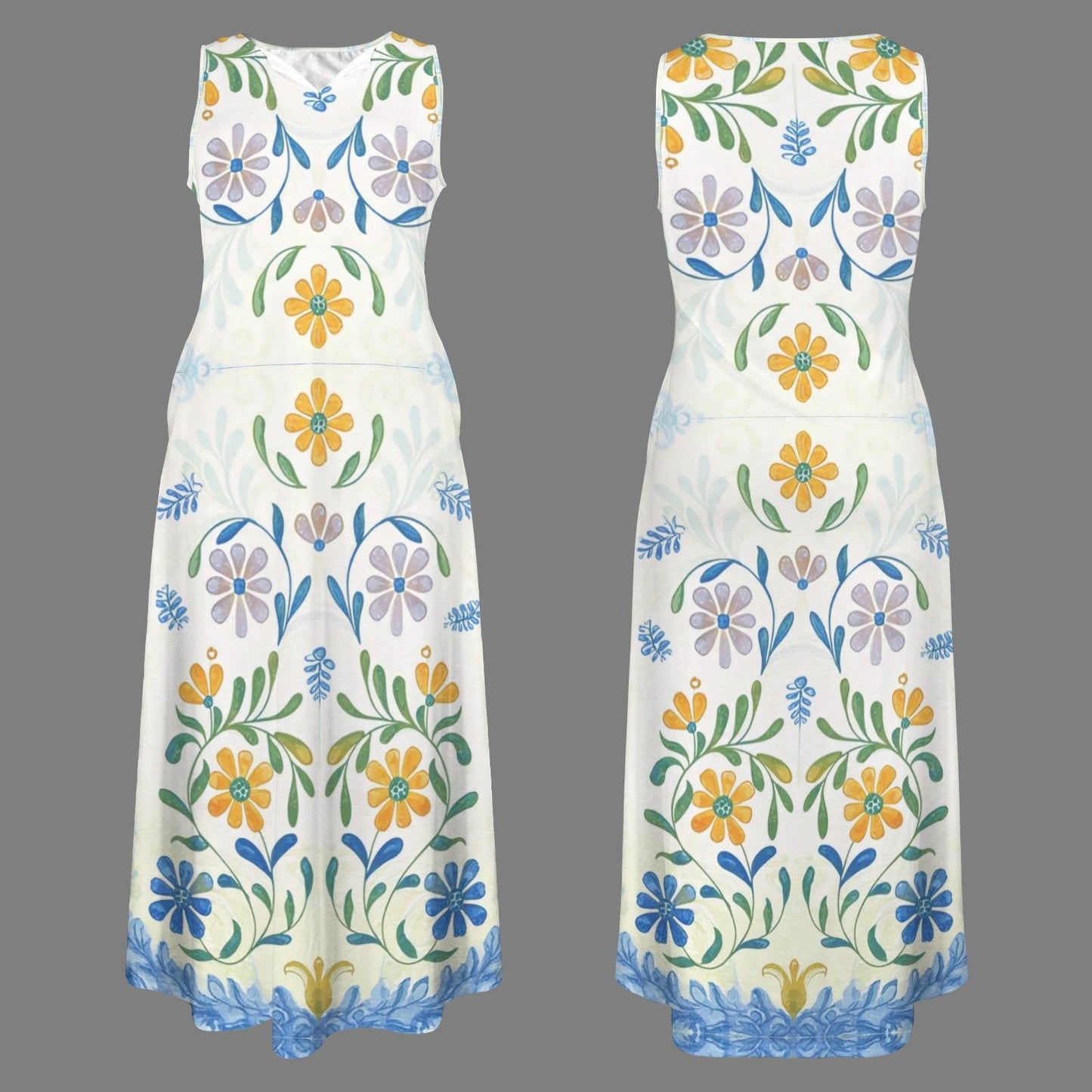 Women's Floral V-Neck Maxi Dress | Vibrant Floral Print | Sleeveless Summer Dress | Casual and Chic for Warm Days