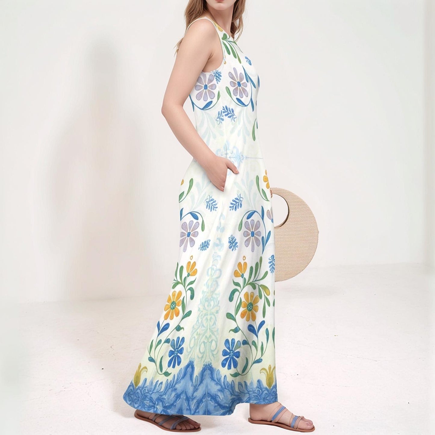 Women's Floral V-Neck Maxi Dress | Vibrant Floral Print | Sleeveless Summer Dress | Casual and Chic for Warm Days