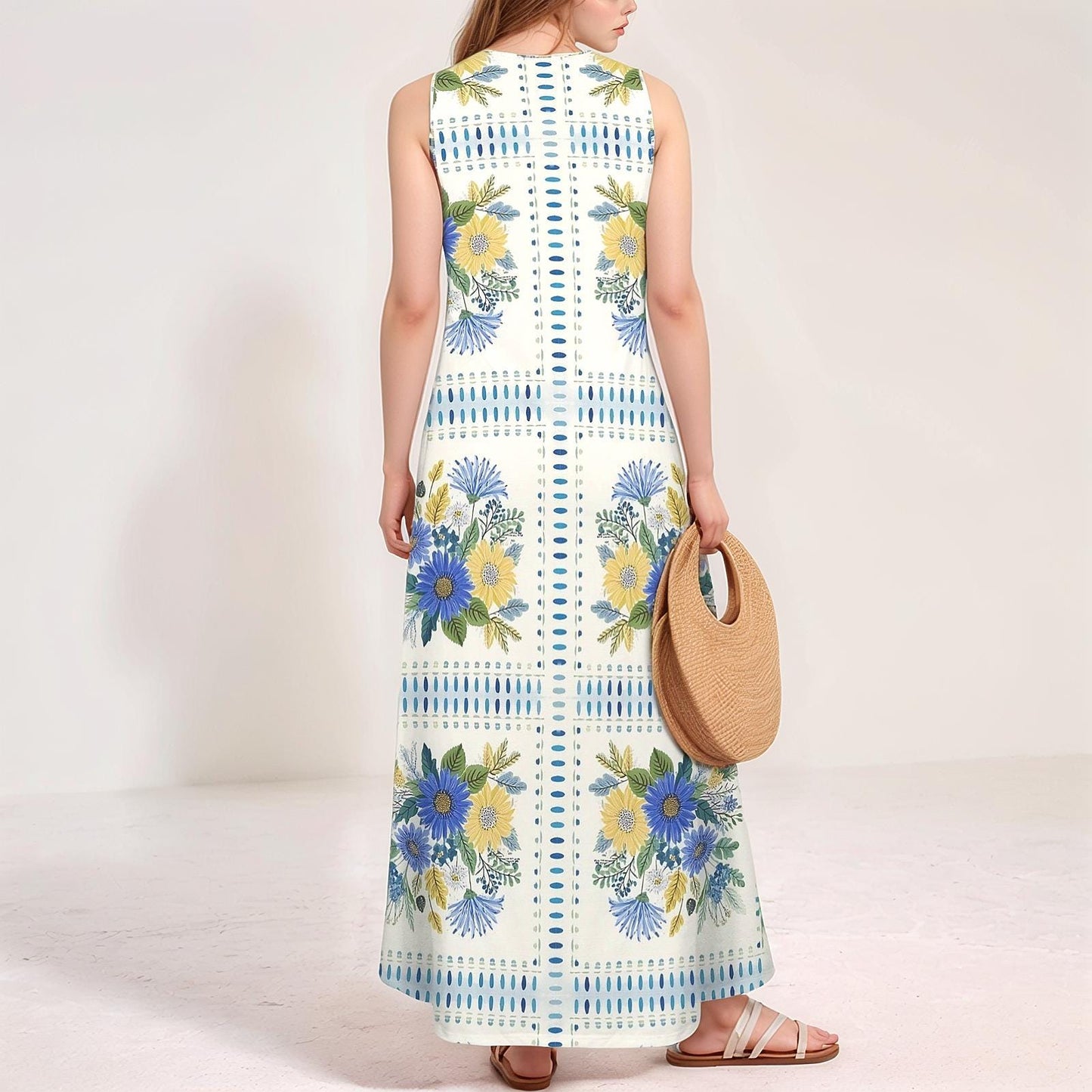 Womens Floral Sleeveless Maxi Dress | Spring Summer Fashion | Elegant Floral Print | Perfect for Warm Days