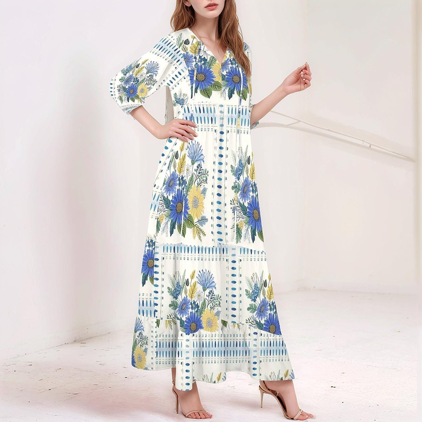Womens Floral Half Sleeve V Neck Maxi Dress | Perfect for Spring and Summer | Elegant and Versatile for Any Occasion