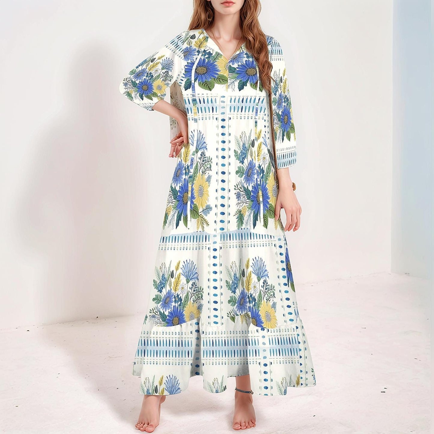 Womens Floral Half Sleeve V Neck Maxi Dress | Perfect for Spring and Summer | Elegant and Versatile for Any Occasion