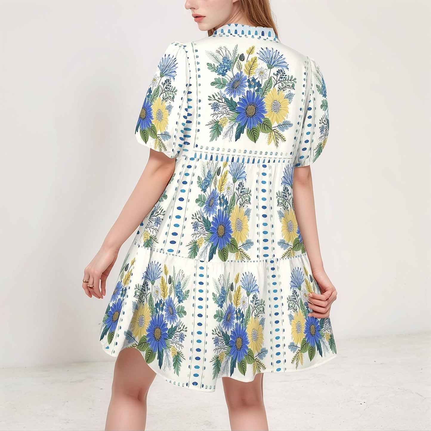 Women's Floral Short Sleeve Tiered Button Down Shirt Dress | Casual Boho Style | Easy Spring Summer Outfit