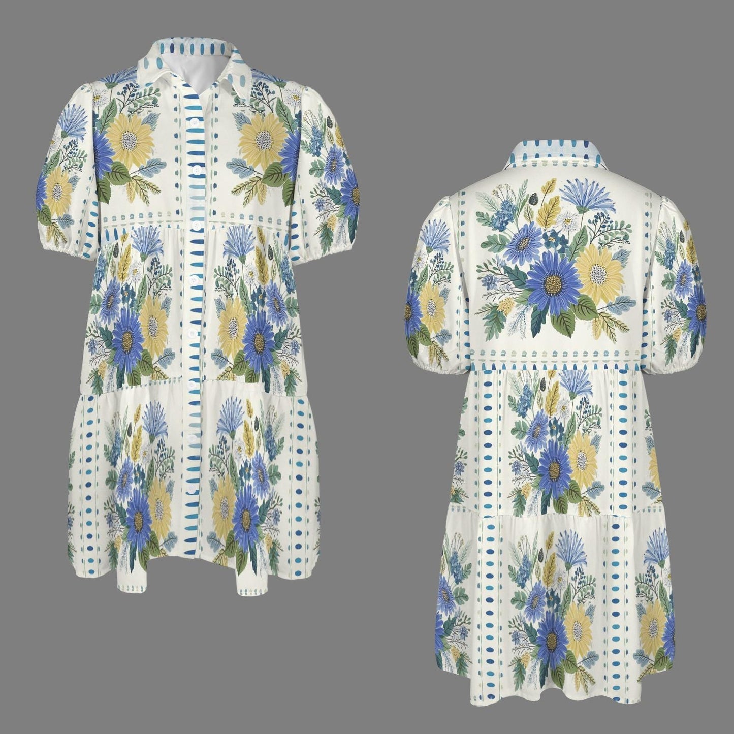 Women's Floral Short Sleeve Tiered Button Down Shirt Dress | Casual Boho Style | Easy Spring Summer Outfit