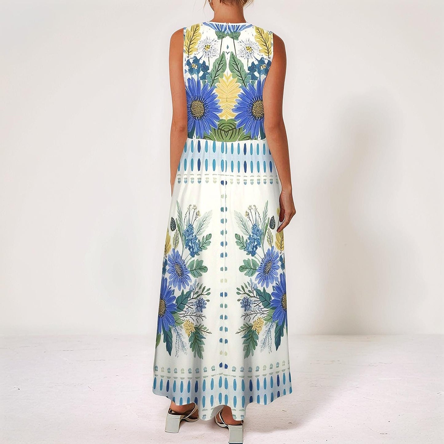 Womens Floral V Neck Sleeveless High Waist Maxi Dress | Stylish and Elegant | Perfect for Spring and Summer | Comfortable and Trendy