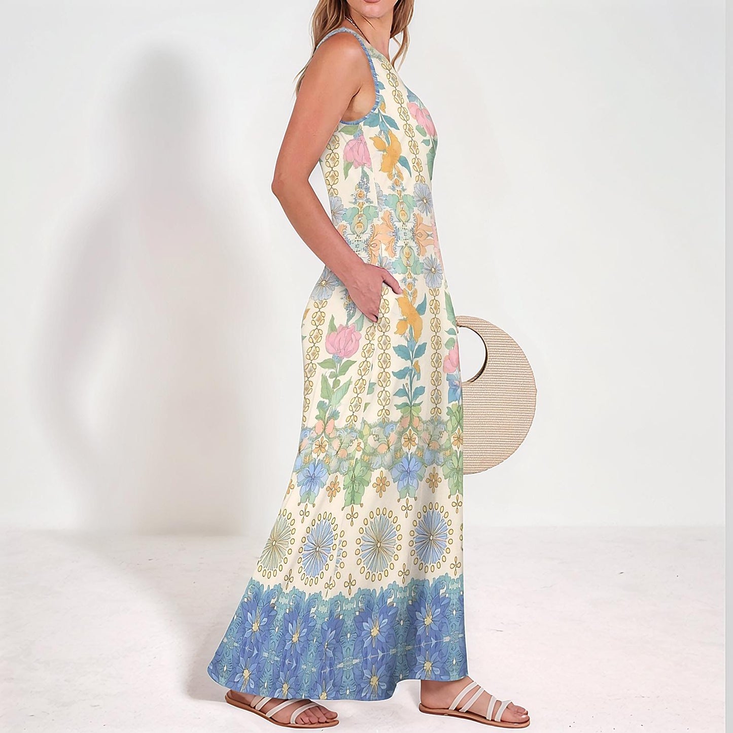 Women's Floral Sleeveless Maxi Dress | Spring Summer Dress | Floral Maxi Dress for Women | Casual Elegant | Beach Wedding Guest Dress