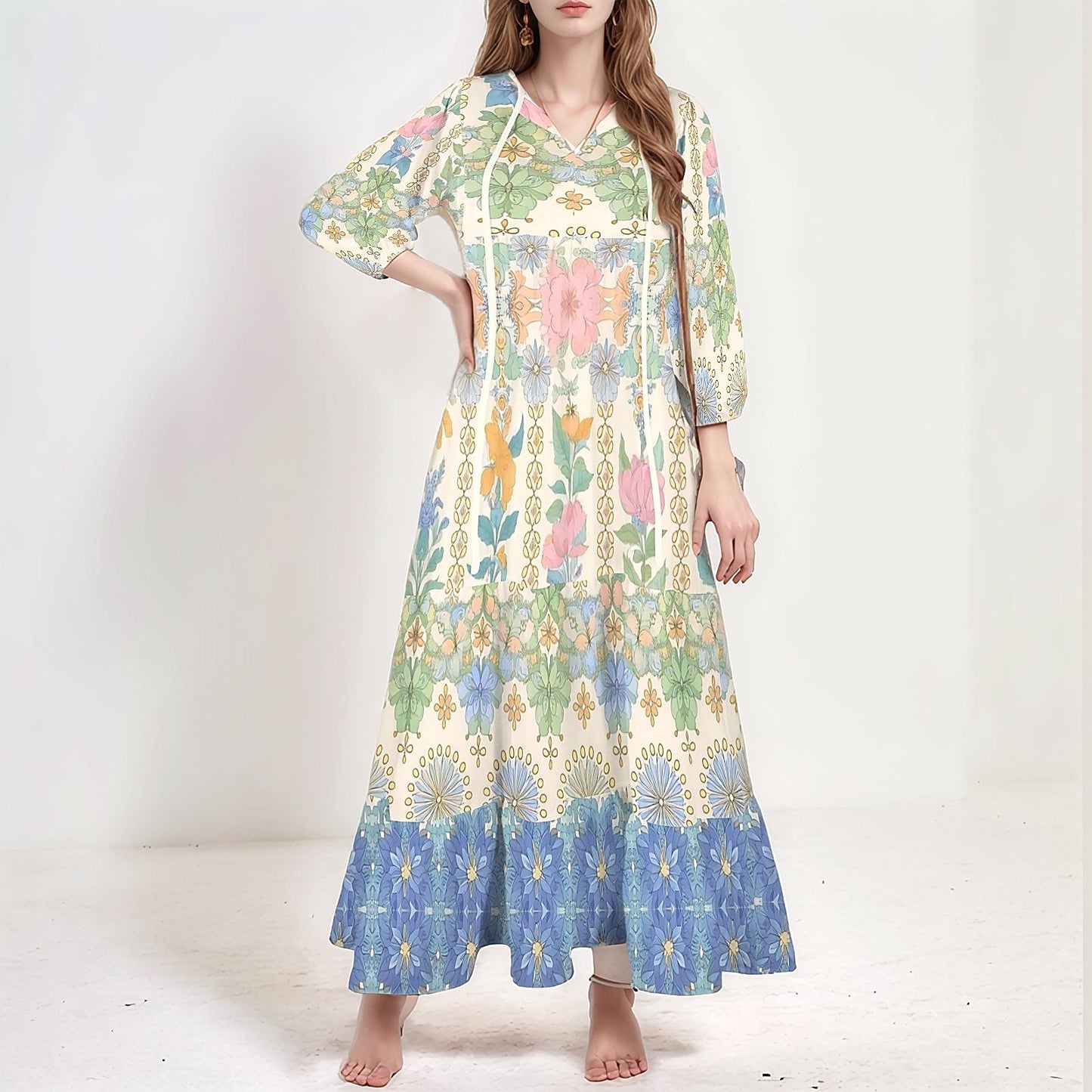 Womens Floral Half Sleeve V Neck Maxi Dress | Spring Summer Dress | Elegant Floral Dress | Casual Maxi Dress for Women | Wedding Guest