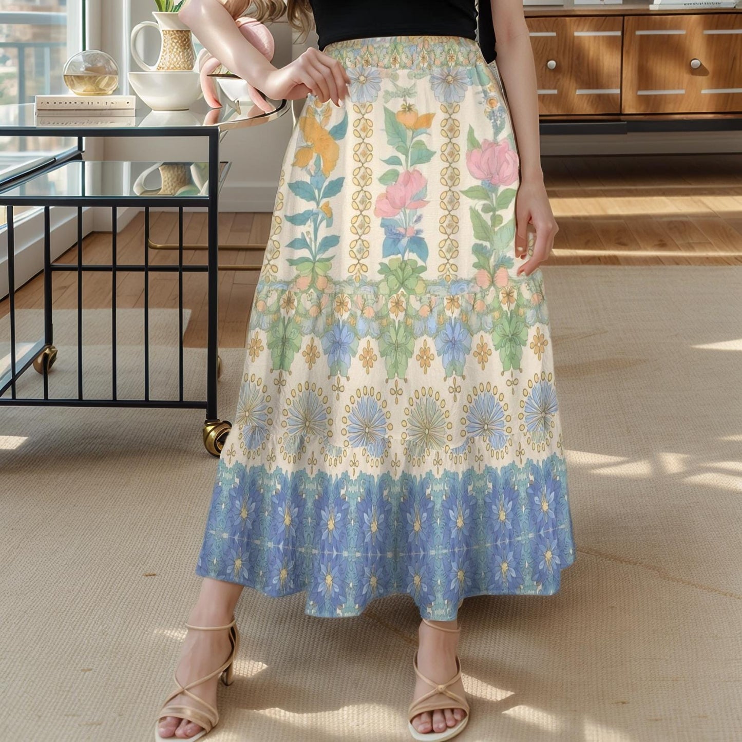 Women's Floral Print Maxi Skirt | Summer Spring Skirt | Casual Boho Skirt | Comfortable Floral Skirt for Women | Perfect for Warm Weather