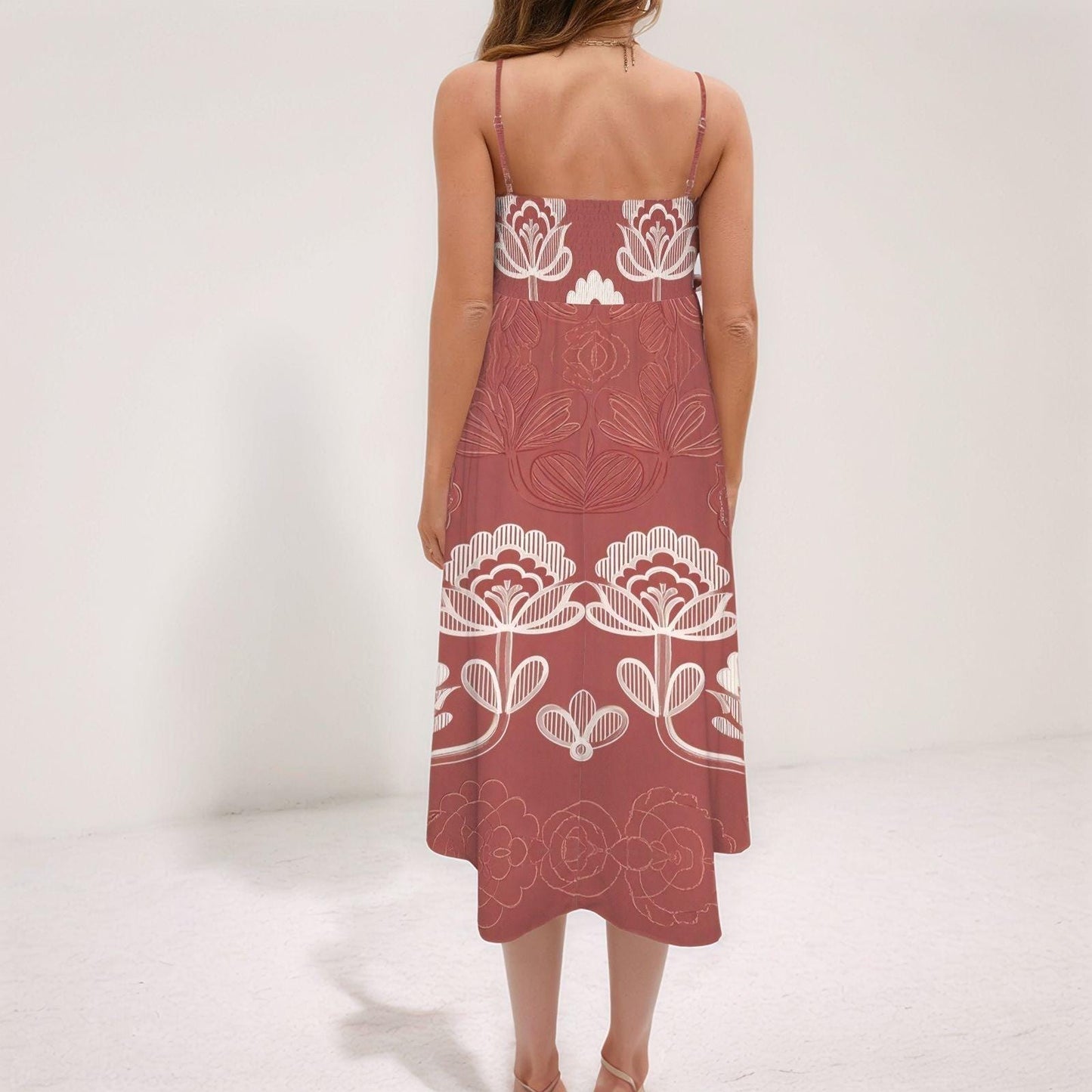 Women's Floral Spaghetti Strap Dress | Summer Midi Dress | Boho Floral Print | Casual Sleeveless Dress | Perfect for Warm Weather
