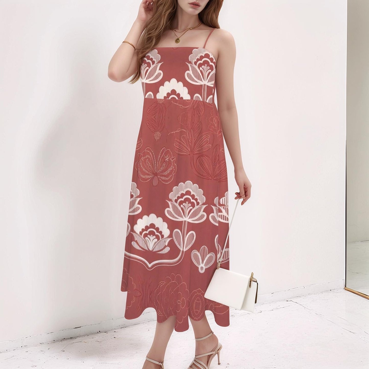 Women's Floral Spaghetti Strap Dress | Summer Midi Dress | Boho Floral Print | Casual Sleeveless Dress | Perfect for Warm Weather