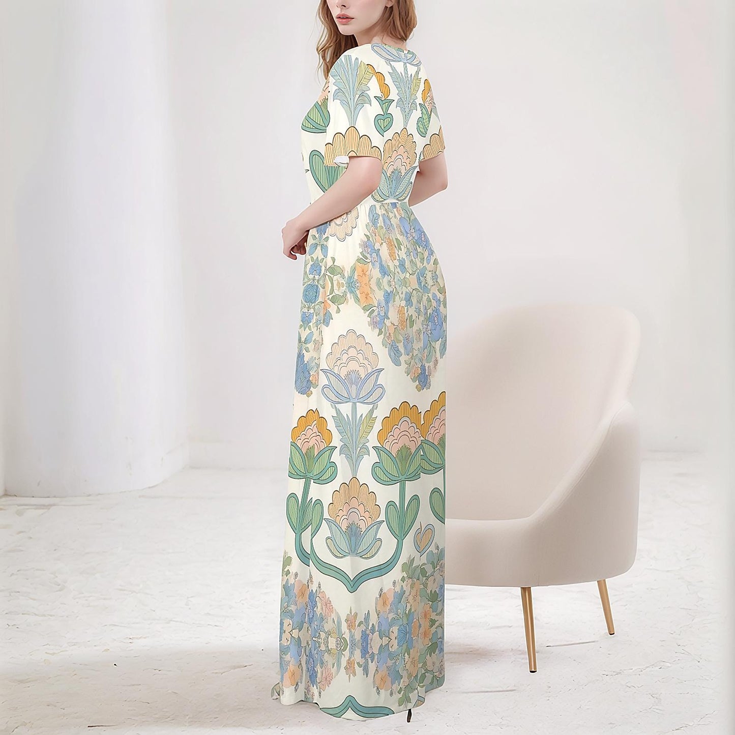 Women's Floral Short Sleeve Maxi Dress | Casual Floral Print Dress | Comfortable Dress with Pockets | Spring Summer Dress