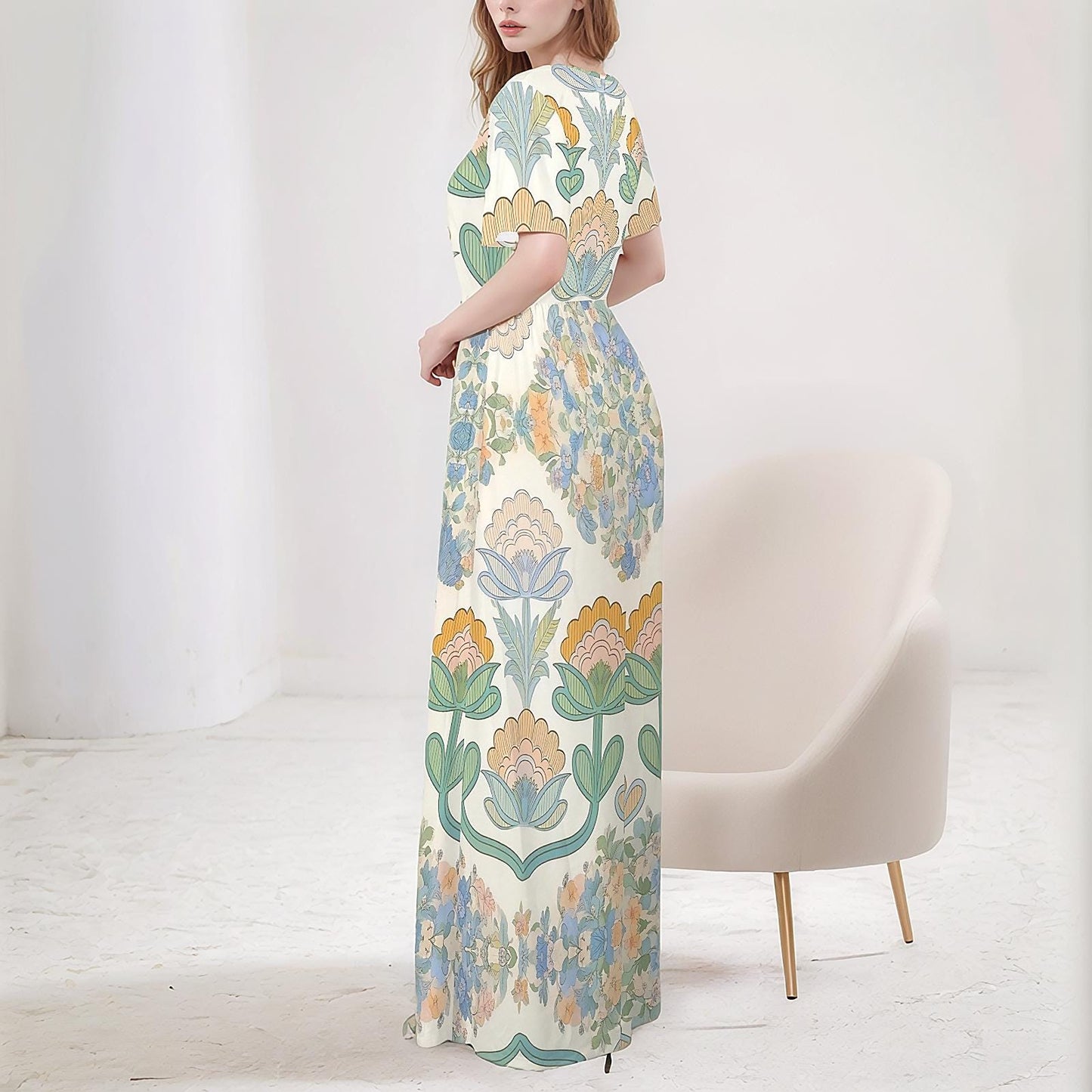 Women's Floral Short Sleeve Maxi Dress | Casual Floral Print Dress | Comfortable Dress with Pockets | Spring Summer Dress