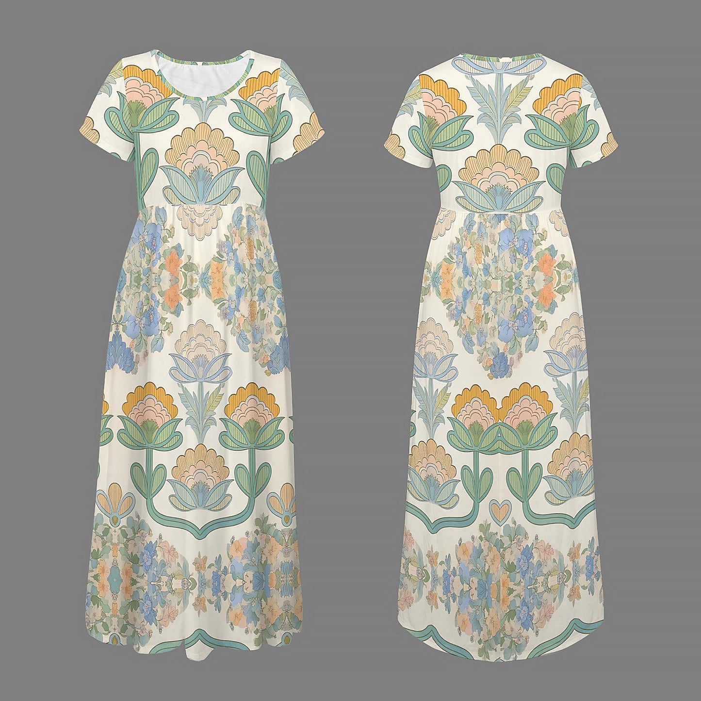 Women's Floral Short Sleeve Maxi Dress | Casual Floral Print Dress | Comfortable Dress with Pockets | Spring Summer Dress