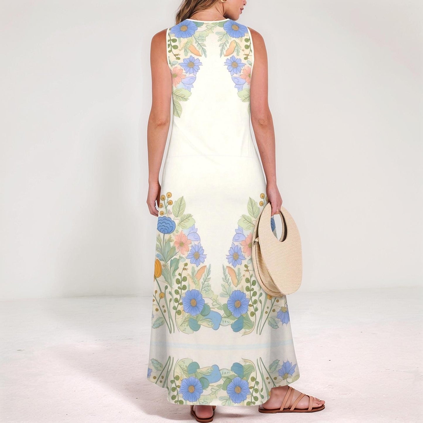 Women's Floral Sleeveless Maxi Dress | Floral Print V-Neck Dress | Summer Boho Dress | Relaxed and Chic for Every Occasion