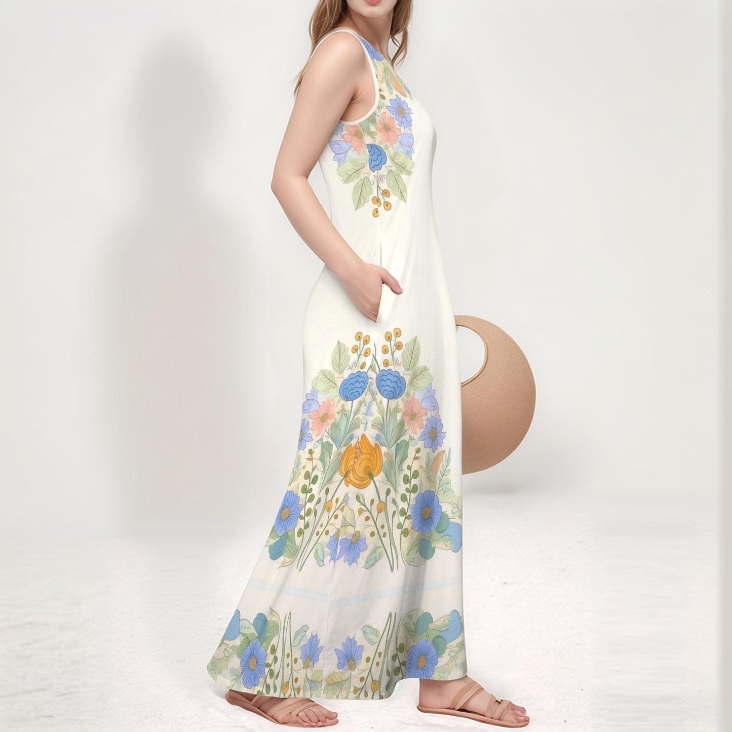 Women's Floral Sleeveless Maxi Dress | Floral Print V-Neck Dress | Summer Boho Dress | Relaxed and Chic for Every Occasion