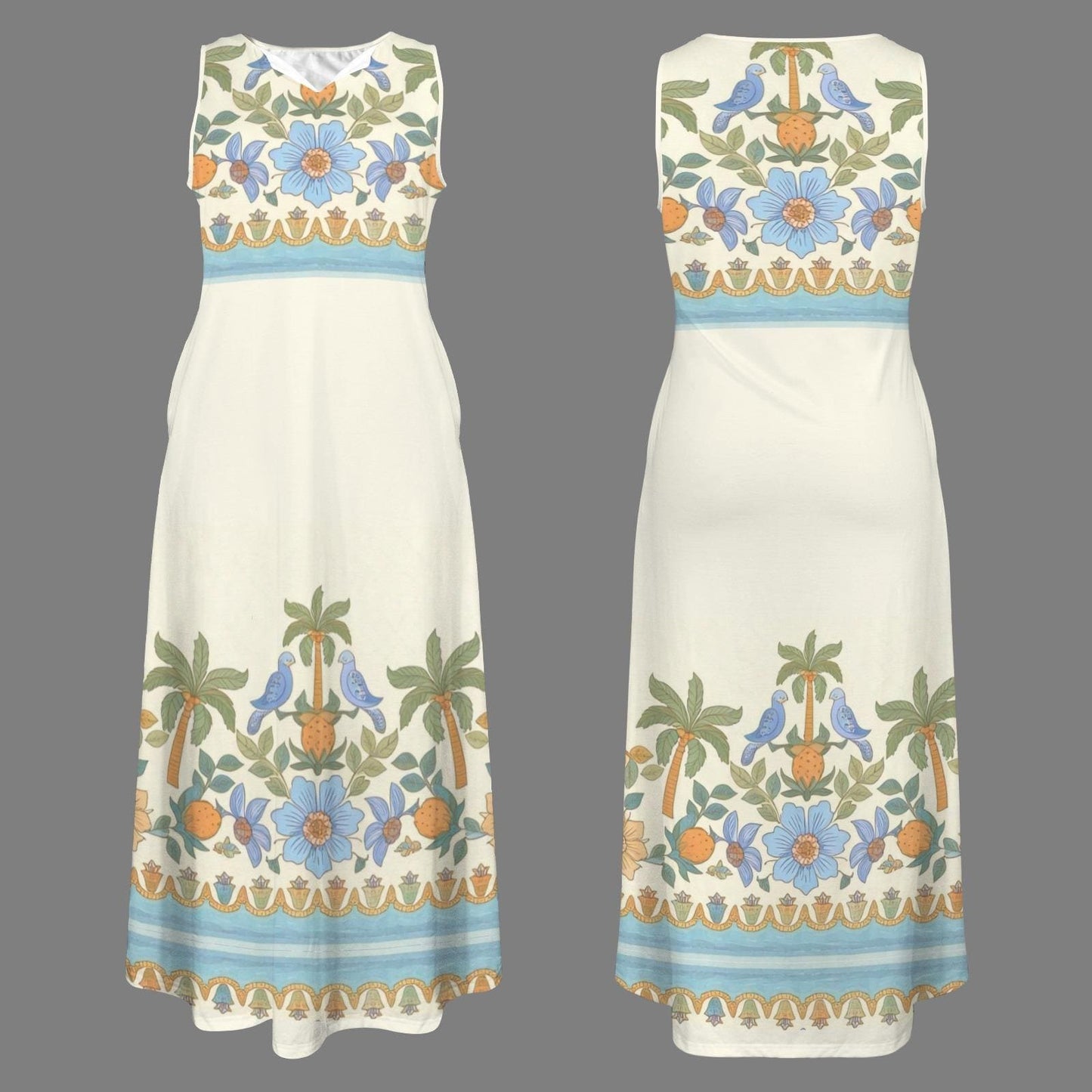 Women's Floral V-Neck Maxi Dress | Tropical Floral Print Dress | Sleeveless Summer Dress | Comfortable and Stylish for Casual Wear