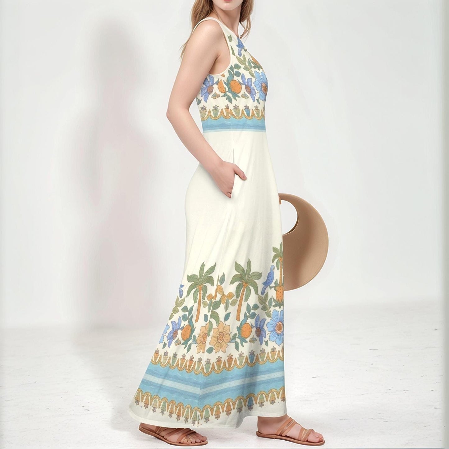 Women's Floral V-Neck Maxi Dress | Tropical Floral Print Dress | Sleeveless Summer Dress | Comfortable and Stylish for Casual Wear