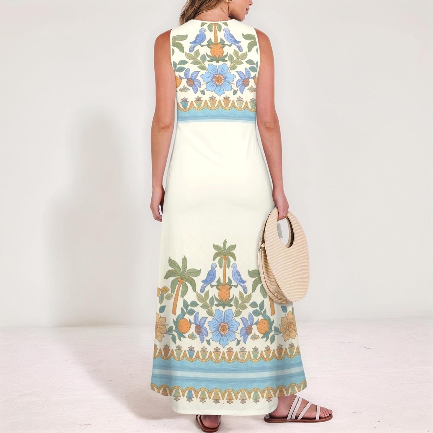 Women's Floral V-Neck Maxi Dress | Tropical Floral Print Dress | Sleeveless Summer Dress | Comfortable and Stylish for Casual Wear