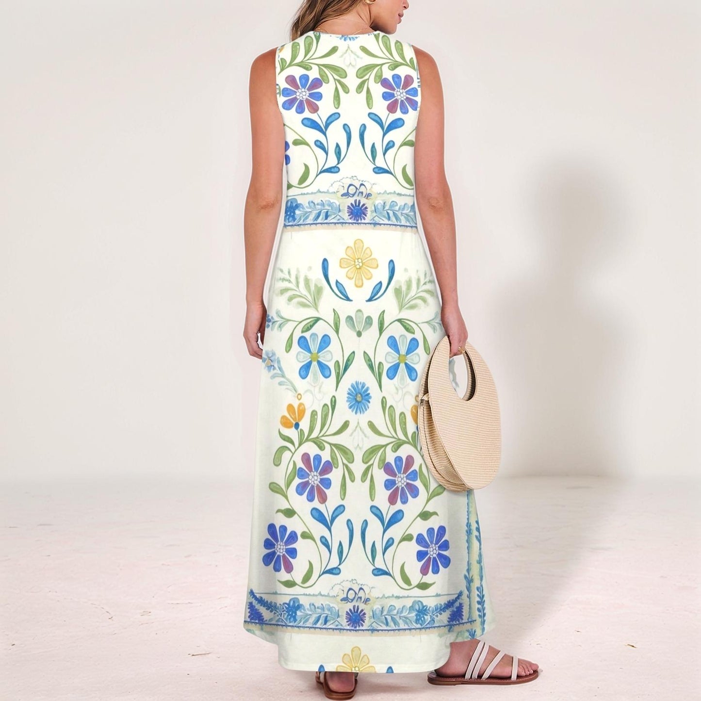 Women's Floral V-Neck Maxi Dress | Vibrant Floral Print Dress | Sleeveless Summer Dress | Comfortable and Elegant for Everyday Wear