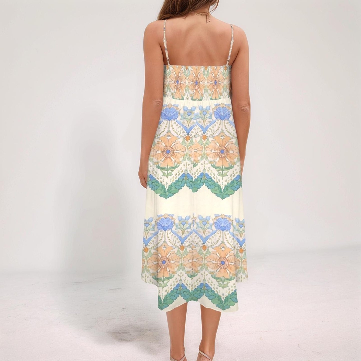 Women's Floral Spaghetti Strap Dress | Sleeveless Floral Midi Dress | Casual Summer Dress | Comfortable and Elegant for Warm Days