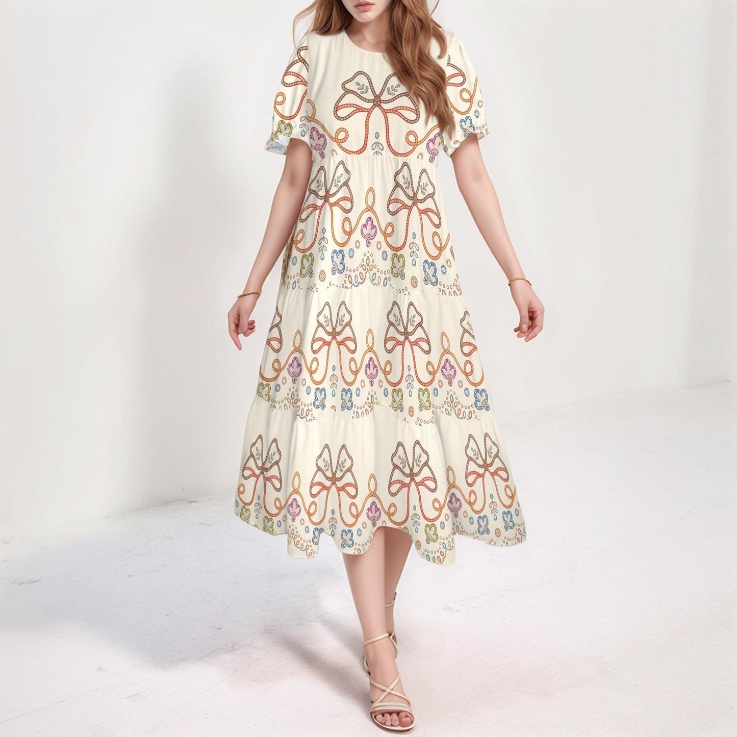 Women's Floral Ruffle Sleeve Dress | Bow Print Maxi Dress | Casual Boho Dress | Comfortable and Stylish for Every Occasion