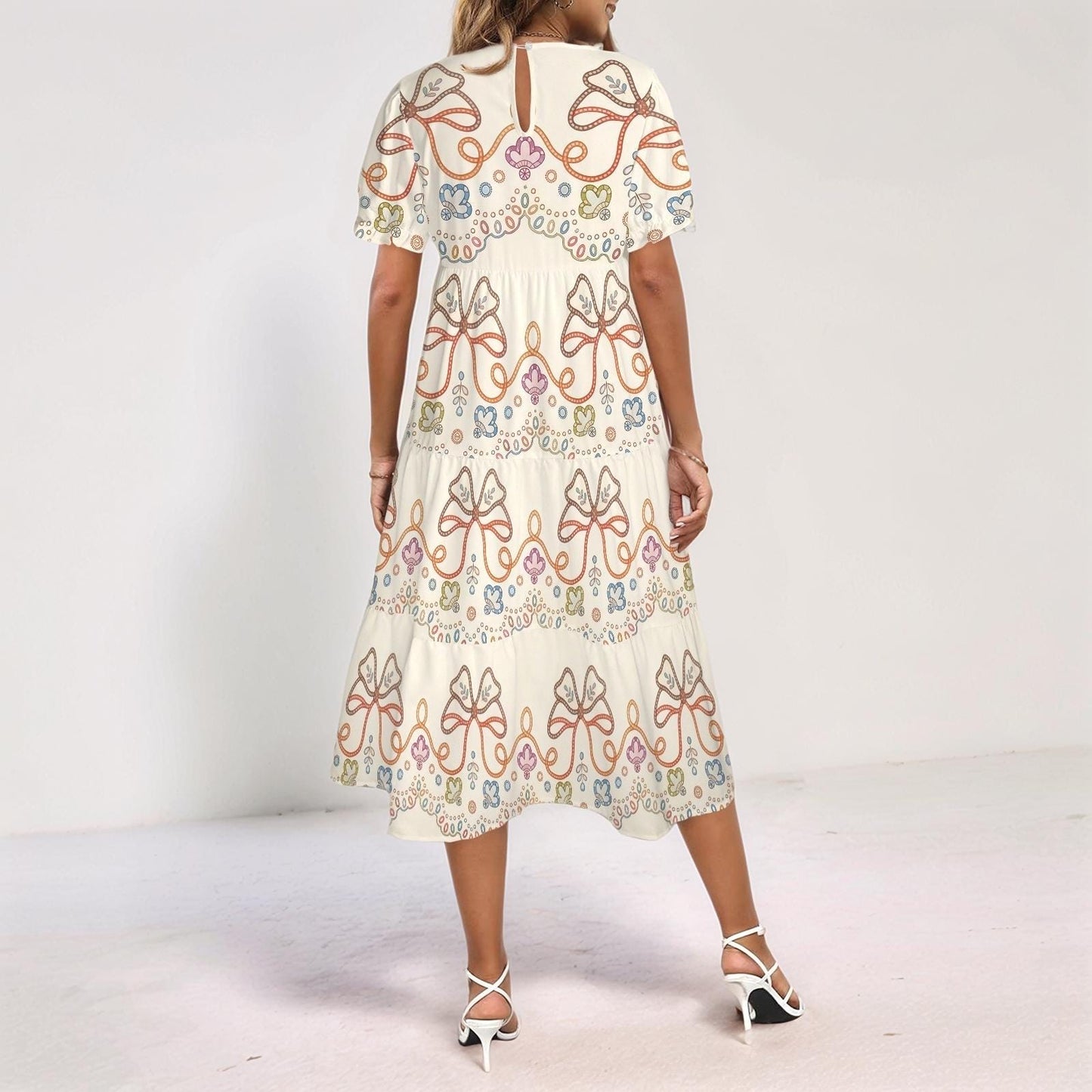 Women's Floral Ruffle Sleeve Dress | Bow Print Maxi Dress | Casual Boho Dress | Comfortable and Stylish for Every Occasion
