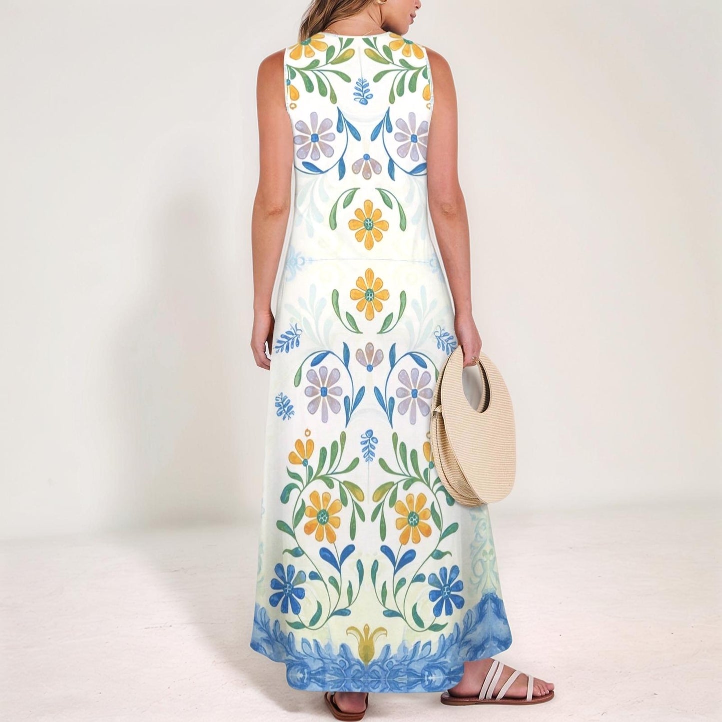 Women's Floral V-Neck Maxi Dress | Vibrant Floral Print | Sleeveless Summer Dress | Casual and Chic for Warm Days