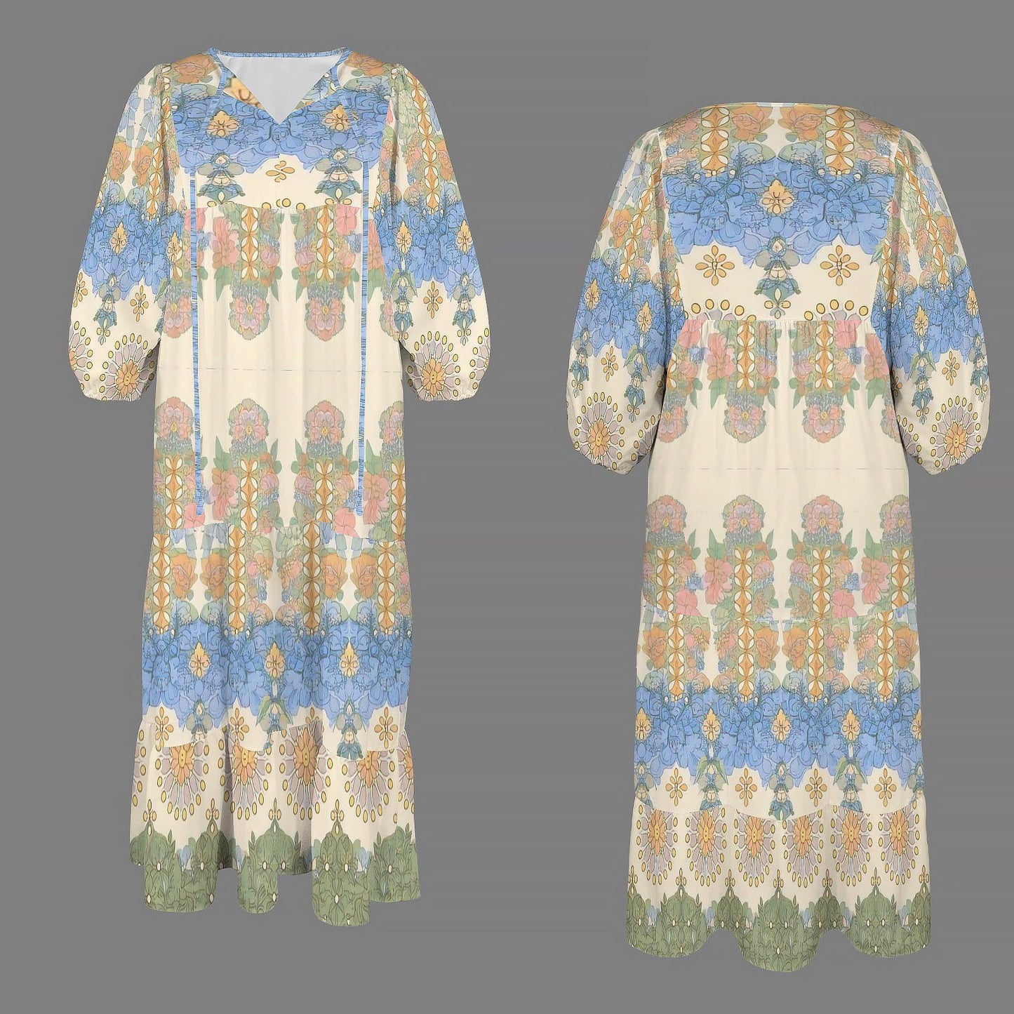 Women's Floral V-Neck Maxi Dress | Vibrant Floral Print | 3/4 Sleeve Maxi Dress | Elegant and Comfortable for Any Occasion