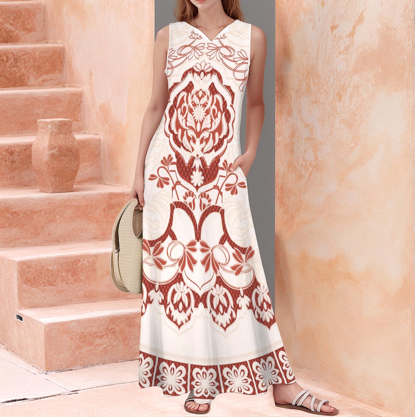 Women's Modern Bold Print Sleeveless Maxi Dress