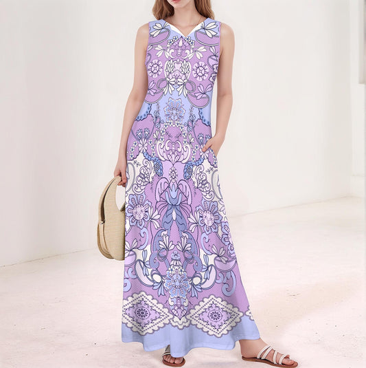Womens Floral Sleeveless Maxi Dress